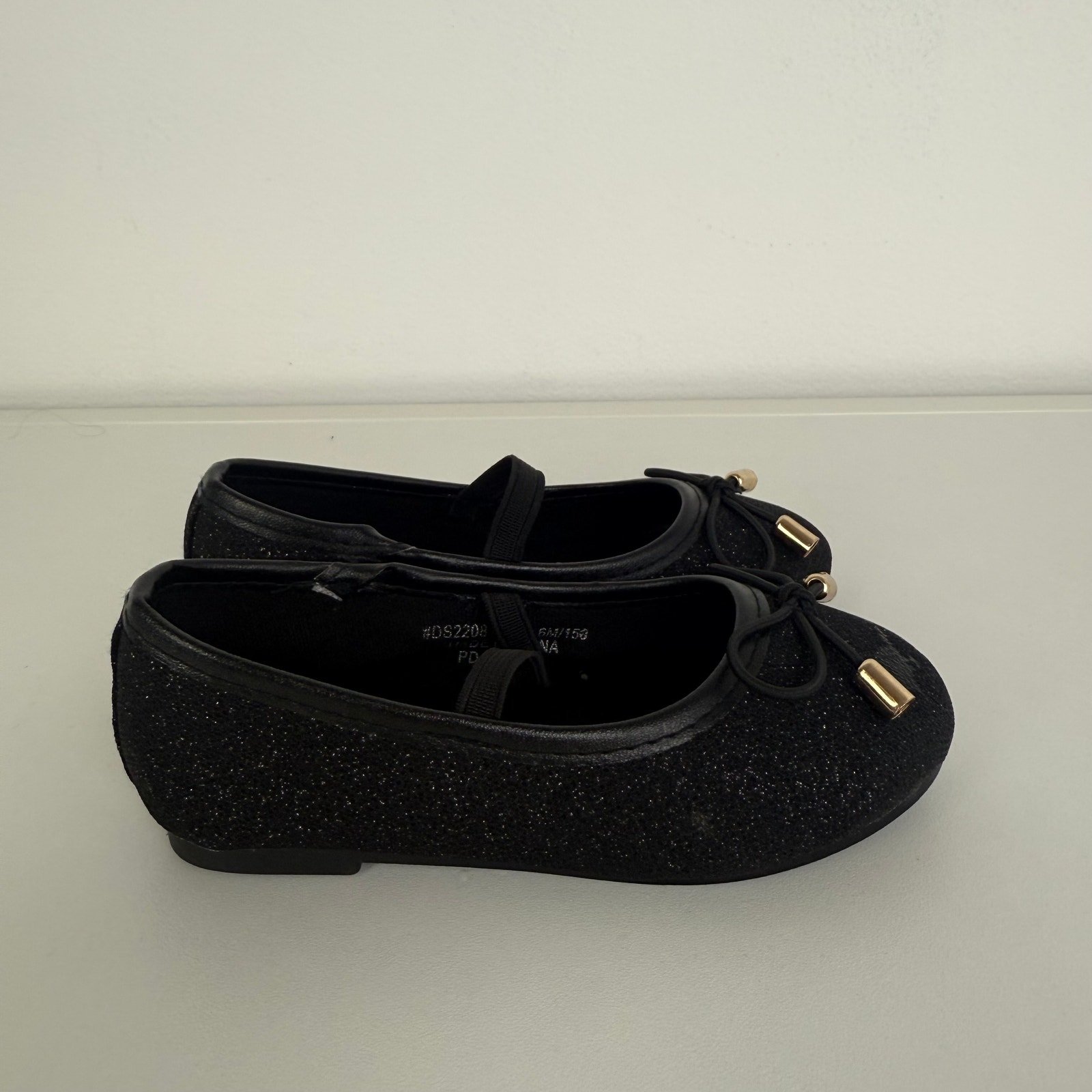 Toddler Girls Slip-On Ballet Christmas Holiday Black Glittery Bow Flat Shoes 6m